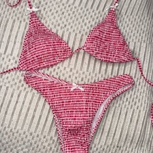 Red and White Checkered Bikini Set
